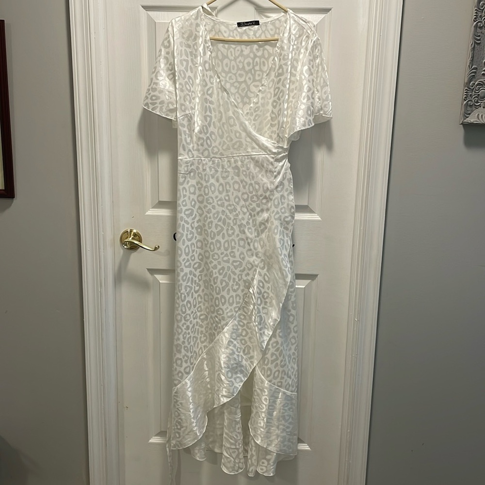 White cheetah wrap dress